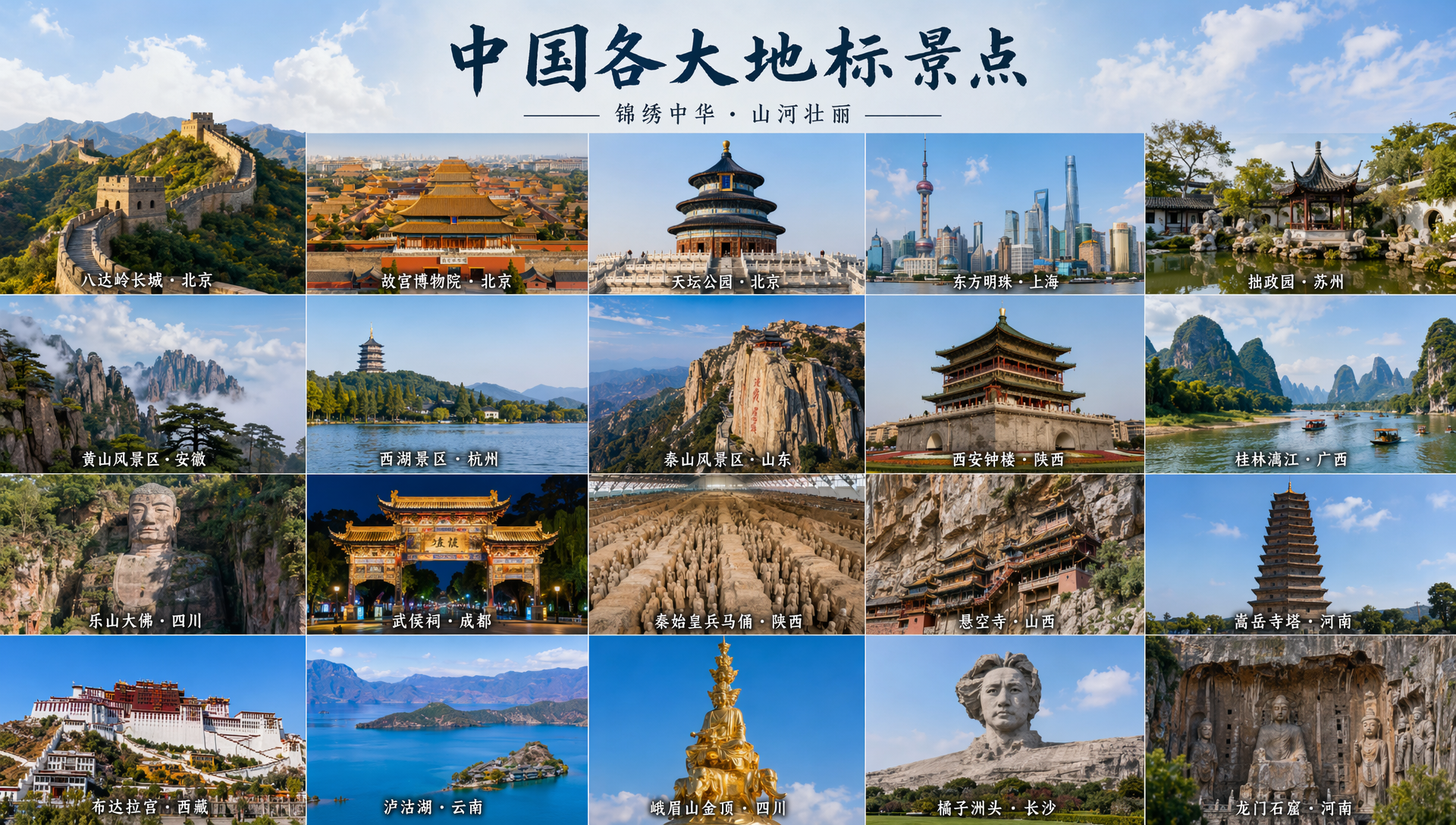中国各大地标景点旅行拼贴海报