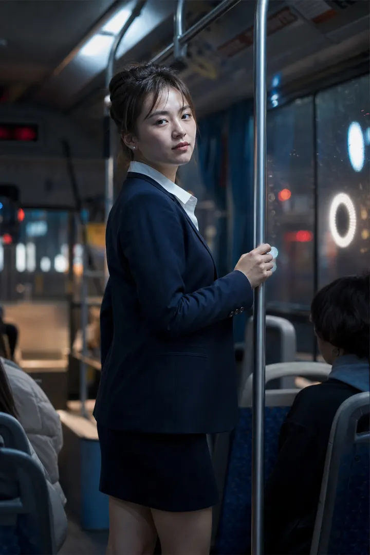 夜间通勤中的女士职业套装