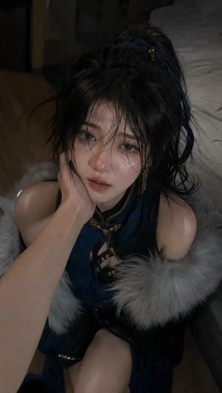 暗蓝古风人像与金饰服装展示